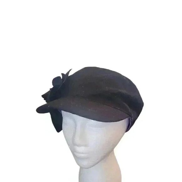Target Women's Black Poly/Wool Purple Lined Newsboy Cap w Floral Accent - Picture 2 of 10